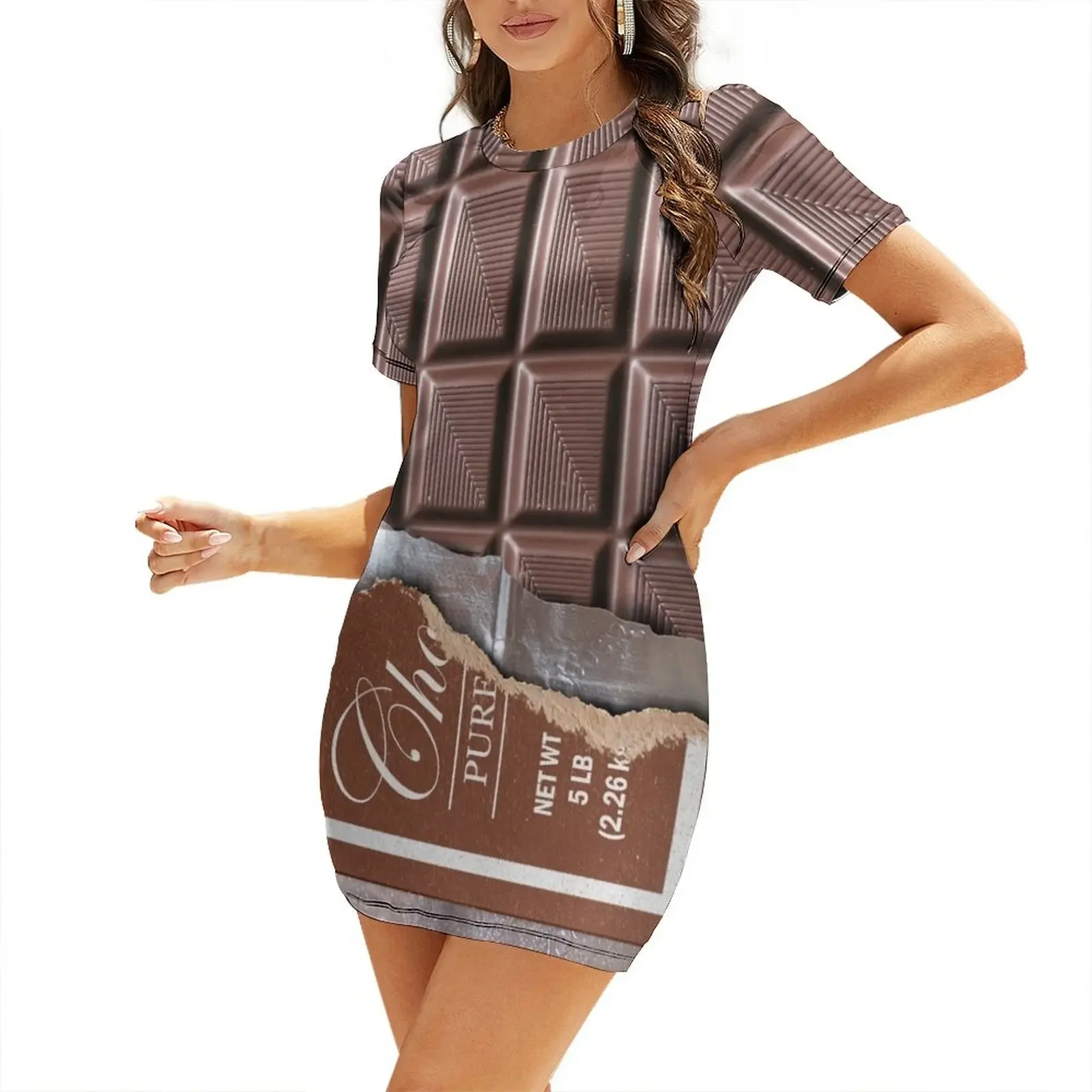 Sweet Sweet Chocolate Bar Short-Sleeved Dress woman dress Evening dresses Woman clothes