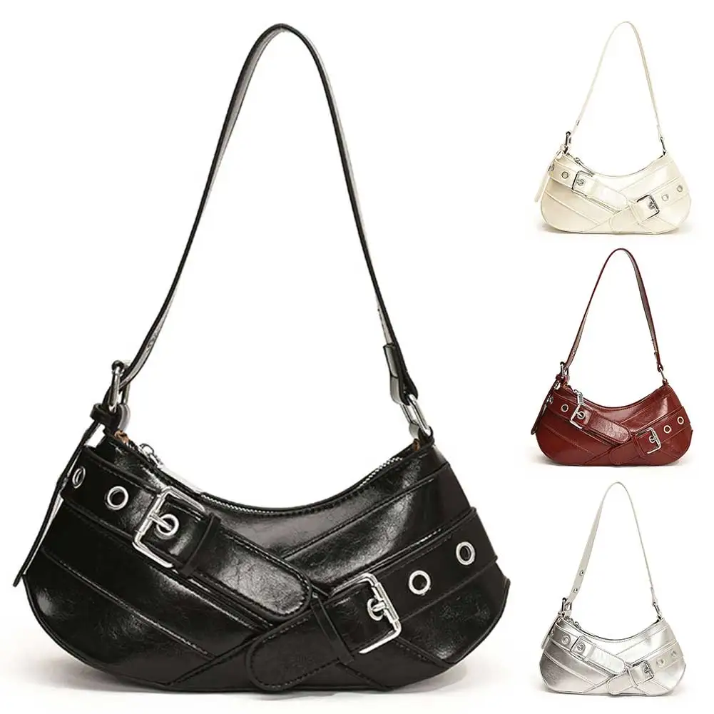 Vrouwen PU Vintage Top Handvat Tas Verstelbare Riem Y2k Retro Hot Girl Handtas Stijlvolle Onderarmtas Punk Stijl Handtas