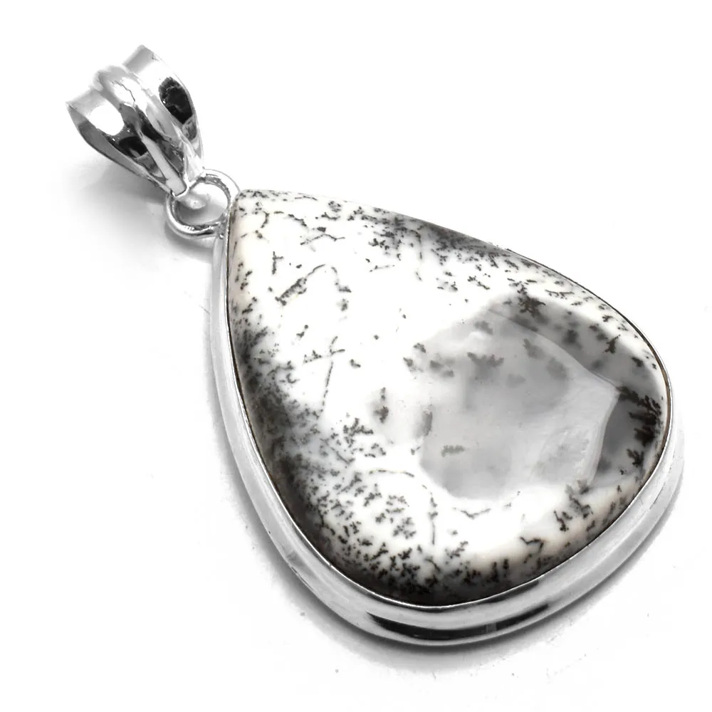 

Genuine Dentrite Opal Pendant 925 Sterling Silver, Women Jewelry Gift , 45 mm， AP9053