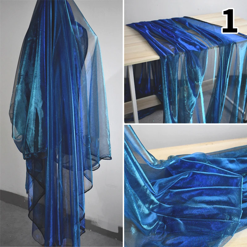 Laser Crystal Blue Gradient Mesh Gauze Designer Fabric Soft Yarn Lace Veil Fabric For Diy Sewing Dress Skirt Hanfu Stage Clothes