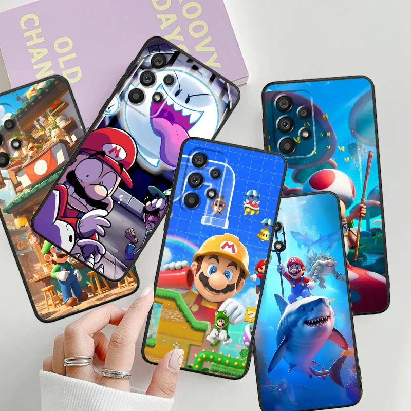 M-Marios Cute Cartoon Art For Samsung Note 20 10 Ultra Plus A31 A14 A12 A70 A34 A25 A04 A05 A15 A24 5G Black Back Phone Case