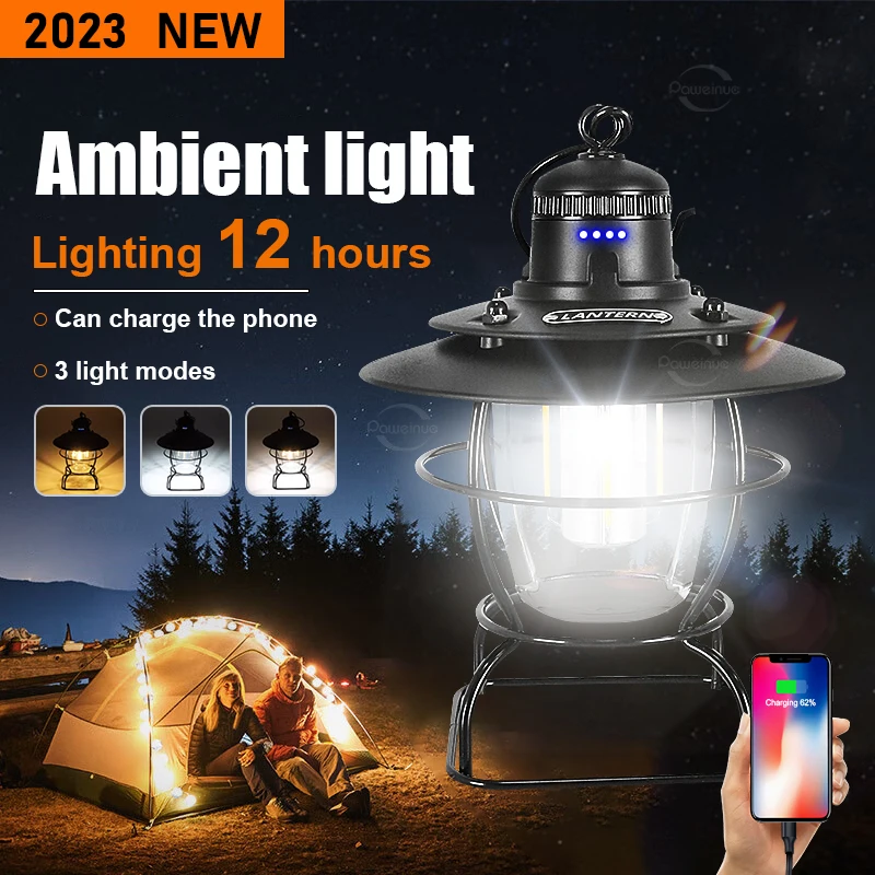 

Camping Lantern Two Light Source Led Floodlight Lamp Built-in 18650 Lithium Battery Waterproof Rechargeable USB High Power Light