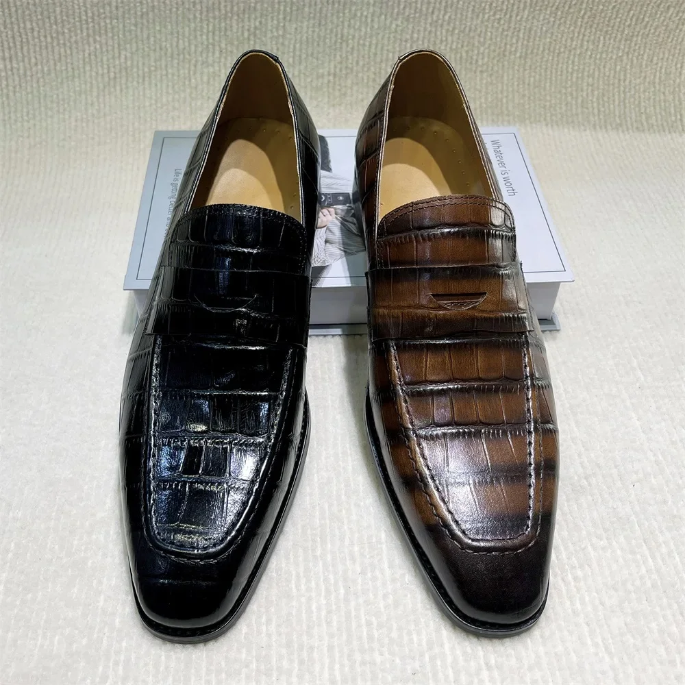 Italian Breathable Men\'s Pointed Loafers Slip-on Casual Shoes for Wedding Business Office Prom Formal Wear