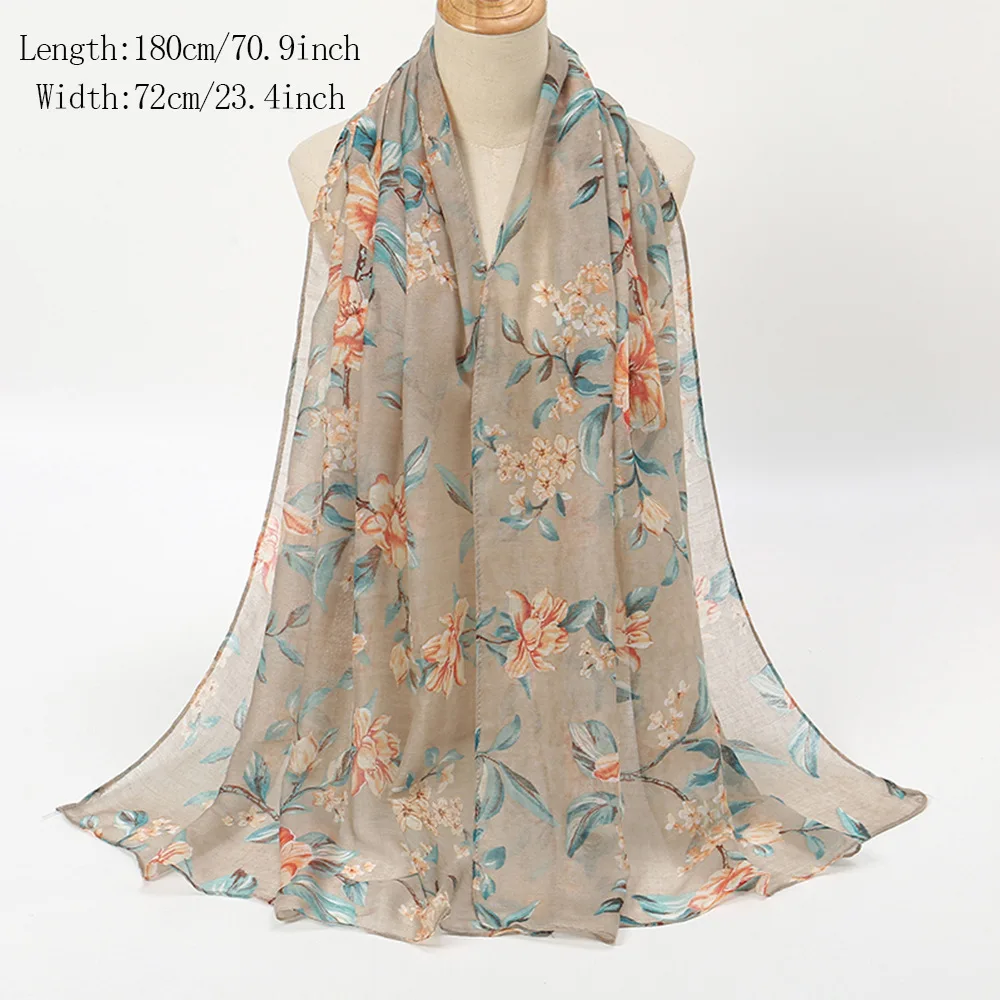 2024 New Elegant Floral Printed Hijab Soft Scarves For Women Muslim Hijabs Shawls Turban Headscarf Wraps Foulard Stole Headband