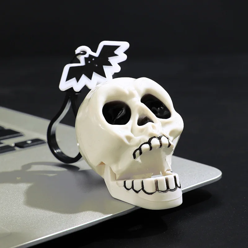 창의적인 풀 스트링 이빨 해골 열쇠고리 인형, 재미있는 가방 펜던트, 흰색 해골 해골 장난감 열쇠고리, 할로윈 어린이 선물
