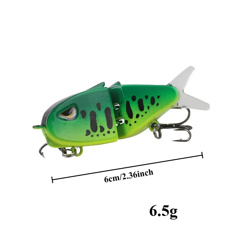 BILLINGS 1pcs Slow-Sinking Multi-Segment Pencil Lure 6cm6.5g Artificial Bionic Two-Segment Swimming Lure with Double Hooks