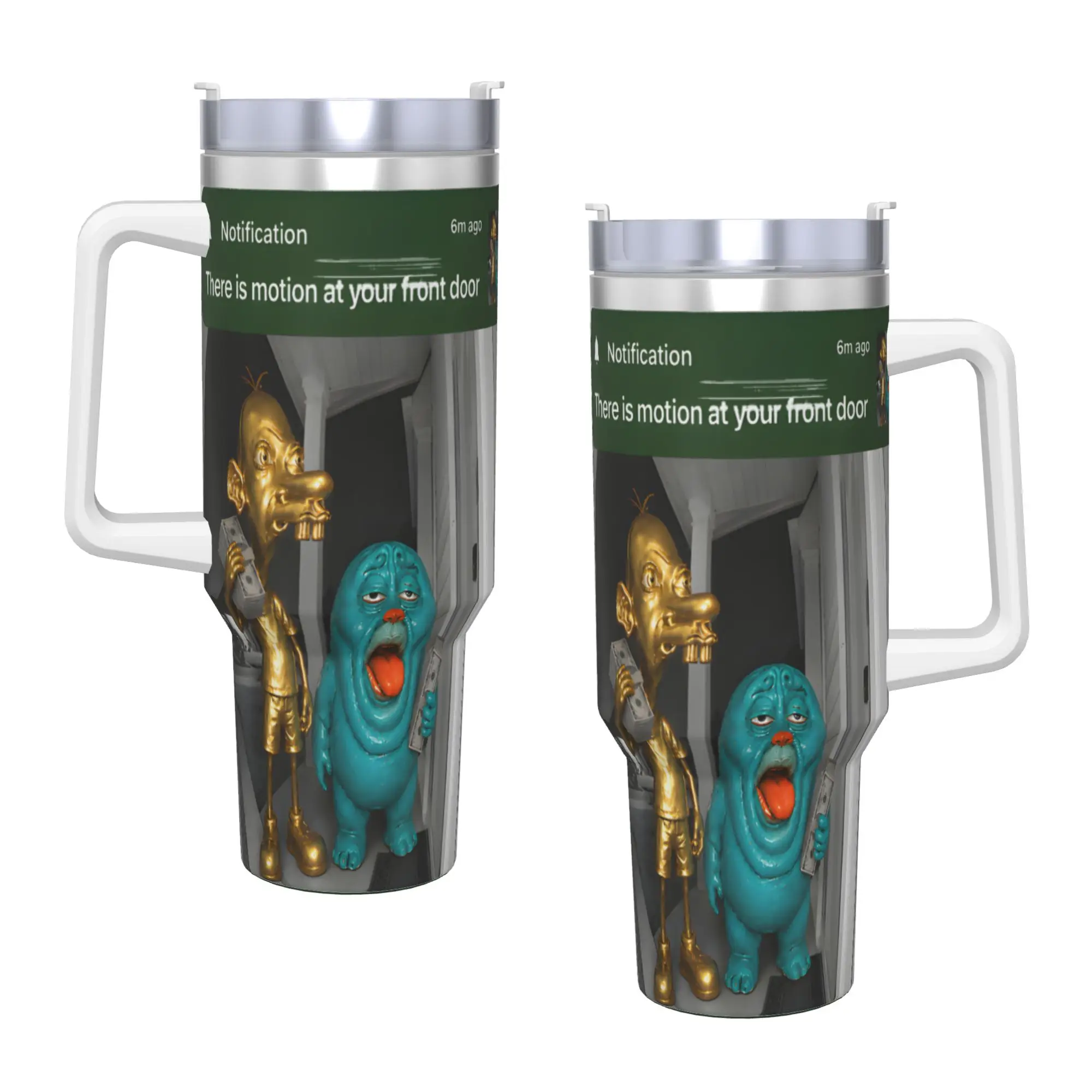 There is Motion at Your Front Door Tung Tung Tung sahur Meme Stainless Steel Tumbler Travel Mugs Cup Large Capacity Coffee Mug
