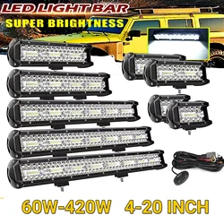 Feux antibrouillard LED pour voiture, barre lumineuse de travail, budgétaire de bateau, conduite de camion, RL SUV, lampe longue portée 4x4, 4 