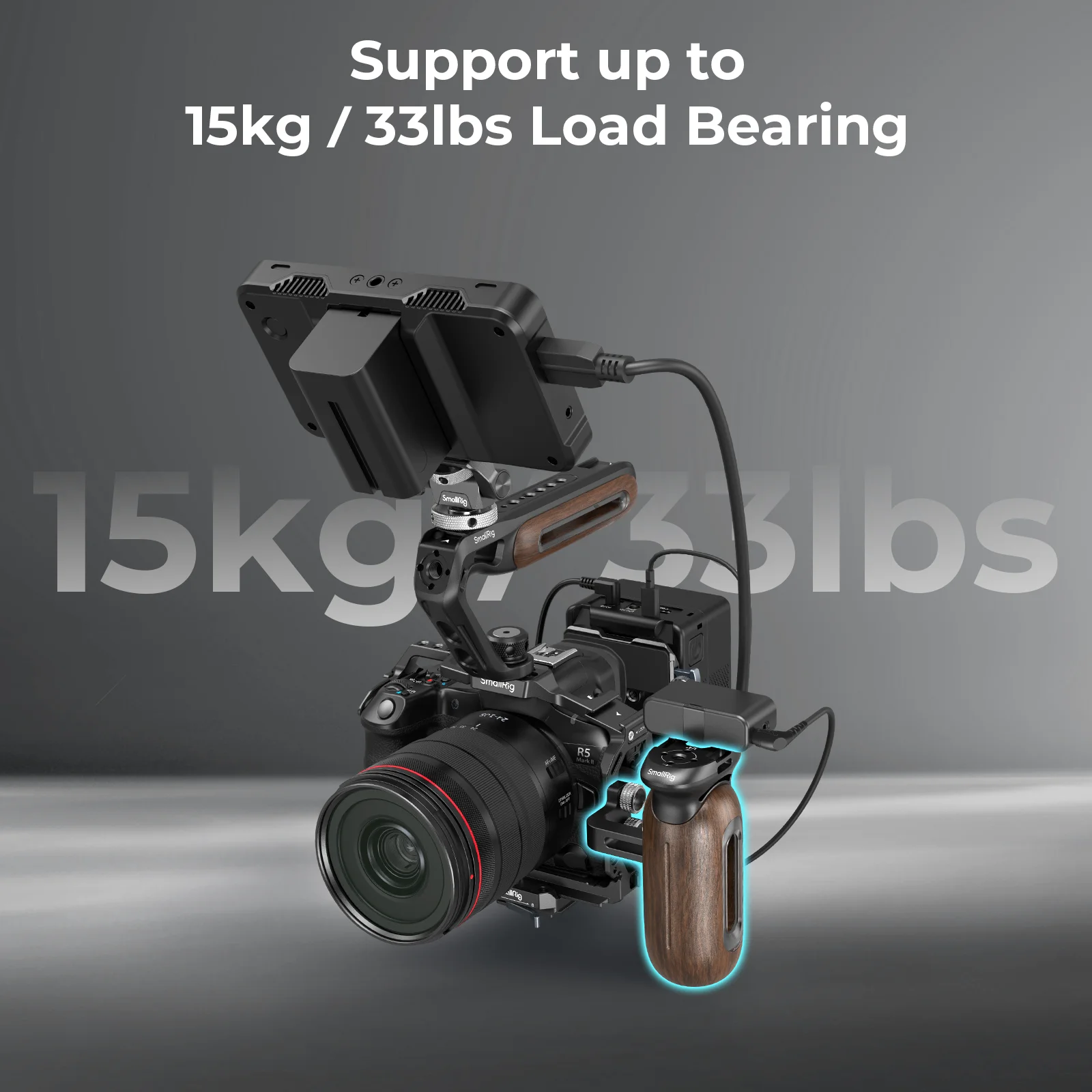 مقبض جانبي خشبي صغير الحجم مع مسامير 1/4 بوصة - 20، قبضة للأقفاص أو ألواح التركيب، مع حذاء بارد لأذرع شاشة الميكروفونات -5237