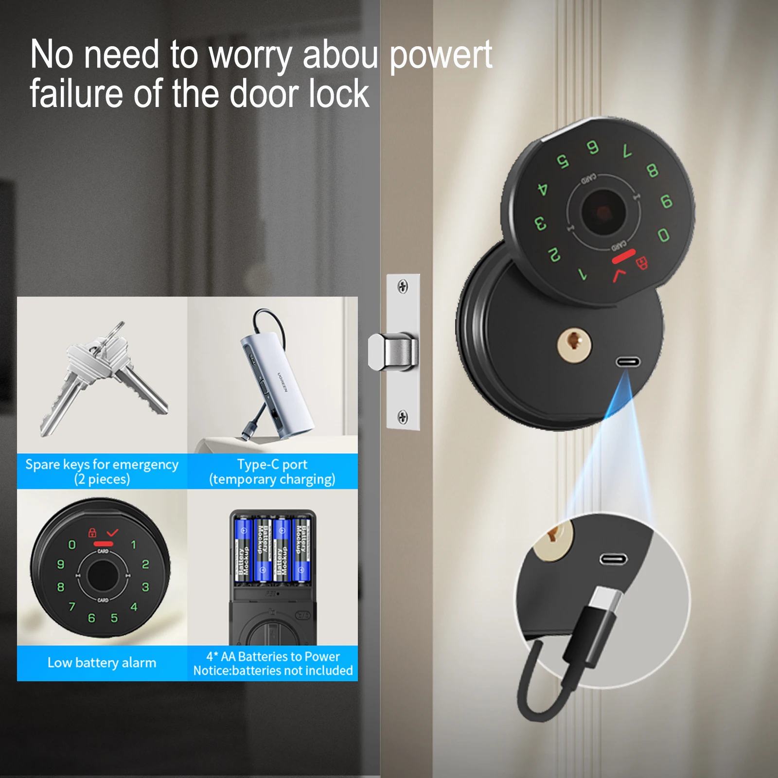 CDOK K10 smart lock, palm vein/fingerprint unlocking, support remote dynamic password, alloy material, safe and durable view 4