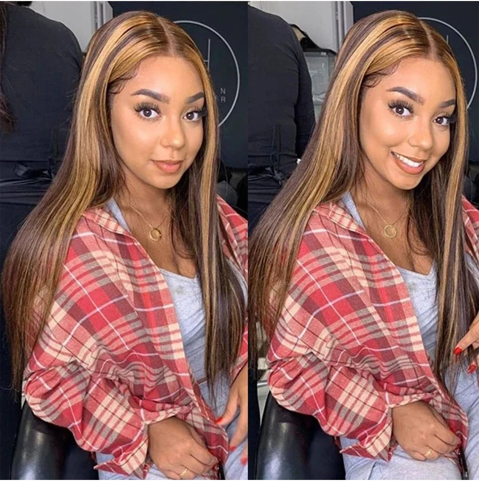 44 46 Inch 13x4 HD P4/27 Highlight Straight Lace Front Wigs Human Hair Wigs 200 Density 13x6 Transparent Full Lace Frontal Wigs