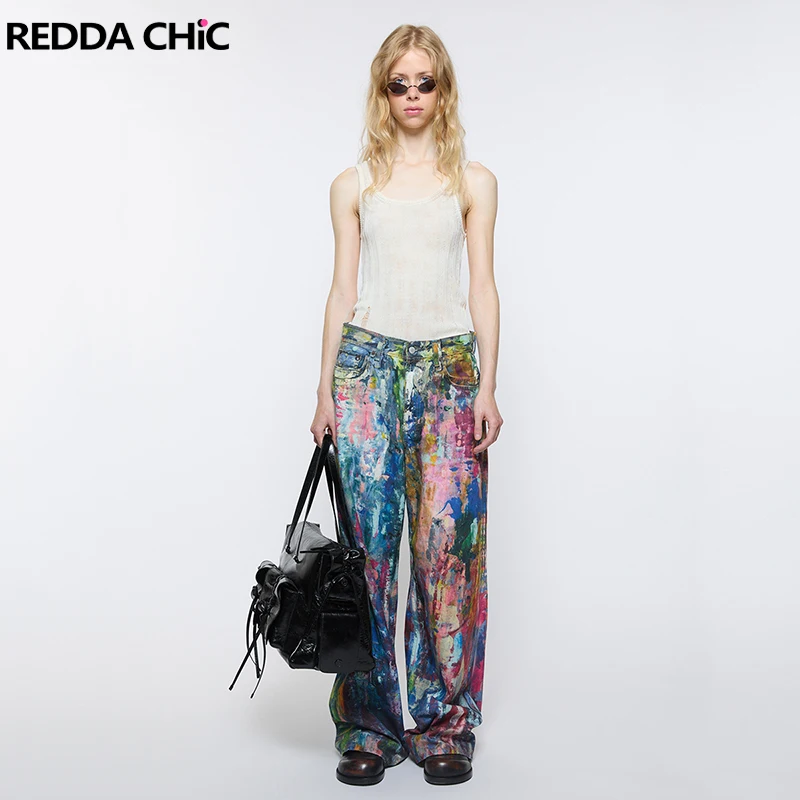 REDDACHiC Unisex Aesthetic Paint Baggy Jeans Color Graffiti Straight Wide Leg Denim Pants Long Trousers Hip Hop Women Streetwear