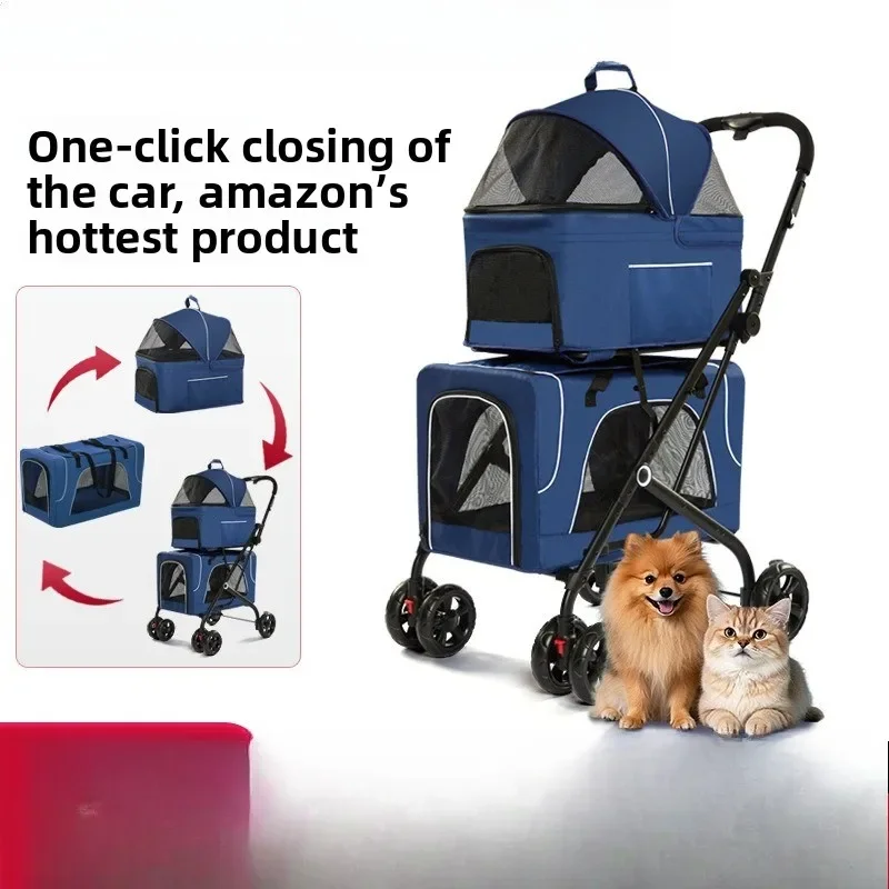 Portable upper and lower layers of furniture, can be separated from the dog cart, with one click to collect the pet cart