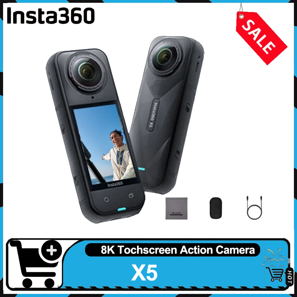 Insta360 X5 كاميرا الحركة البانورامية تعمل باللمس 8K 30 إطارًا في الثانية عدسات قابلة للاستبدال شريحة AI ثلاثية 185 دقيقة لتسجيل مدونة الفيديو لركوب الدراجات #1