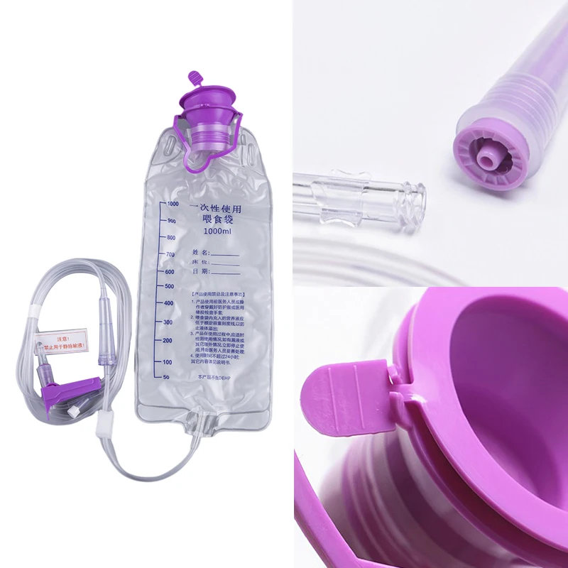 Bolsa de alimentación médica de plástico de 1000ml, suministro de nutrición oral, bomba de gravedad de nutrientes Nasal, Tubo Transparente