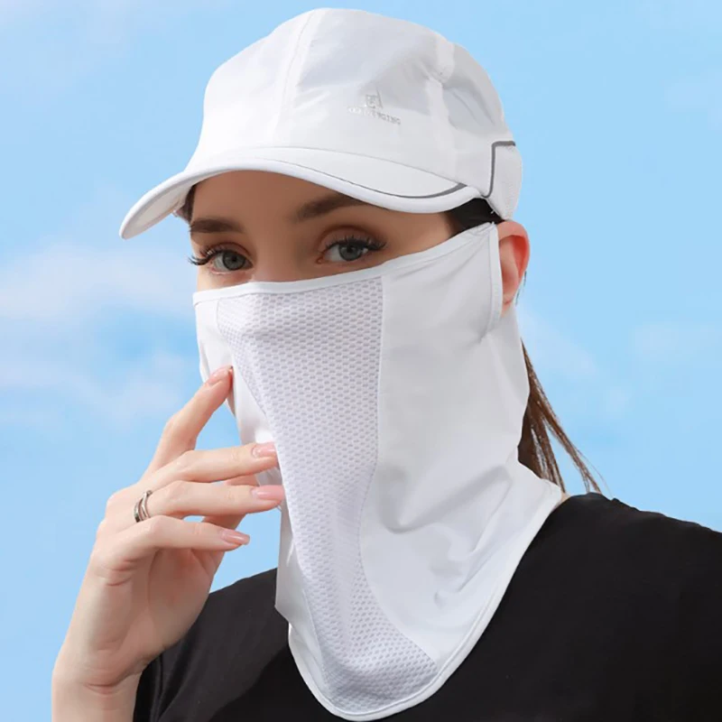 High Quality Ice Silk Mask Neck UV Protection Face Cover Sunscreen Face With Brim Outdoor Cycling Sun Protection Hats Caps