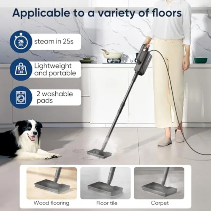 Fregona de vapor para limpieza de suelos, limpiador a vapor para el hogar con accesorios multifunción 6 en 1 de mano para ropa de suelos de madera dura