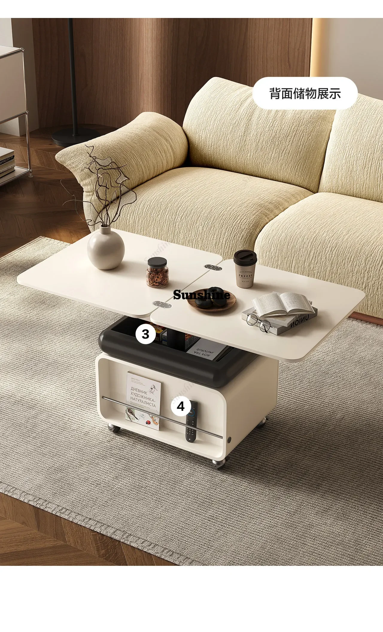 

Folding lifting edge few small apartment household tea table sofa side cabinet living room movable cart FT