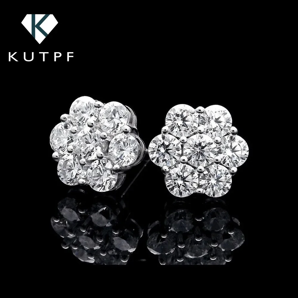 3/5mm 7-stone Moissanite Diamond Stud Earrings with Certificate 925 Sterling Silver Honeycomb Flower Ear Studs for Women Jewelry