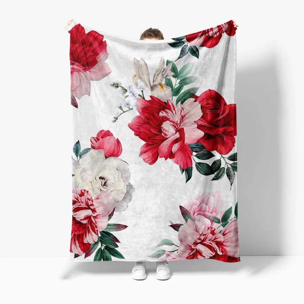 

Floral Watercolor Print Soft Fleece Blanket Throw for Women Girls Sofa Bed Room Decor Gift