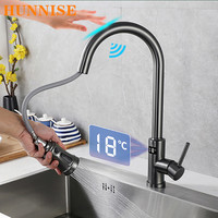 Grey Digital Touch Kitchen Faucet with Pull Down Sprayer Pull Out Kitchen Sink Mixer Tap Sensor Touch Digital Kitchen Faucet