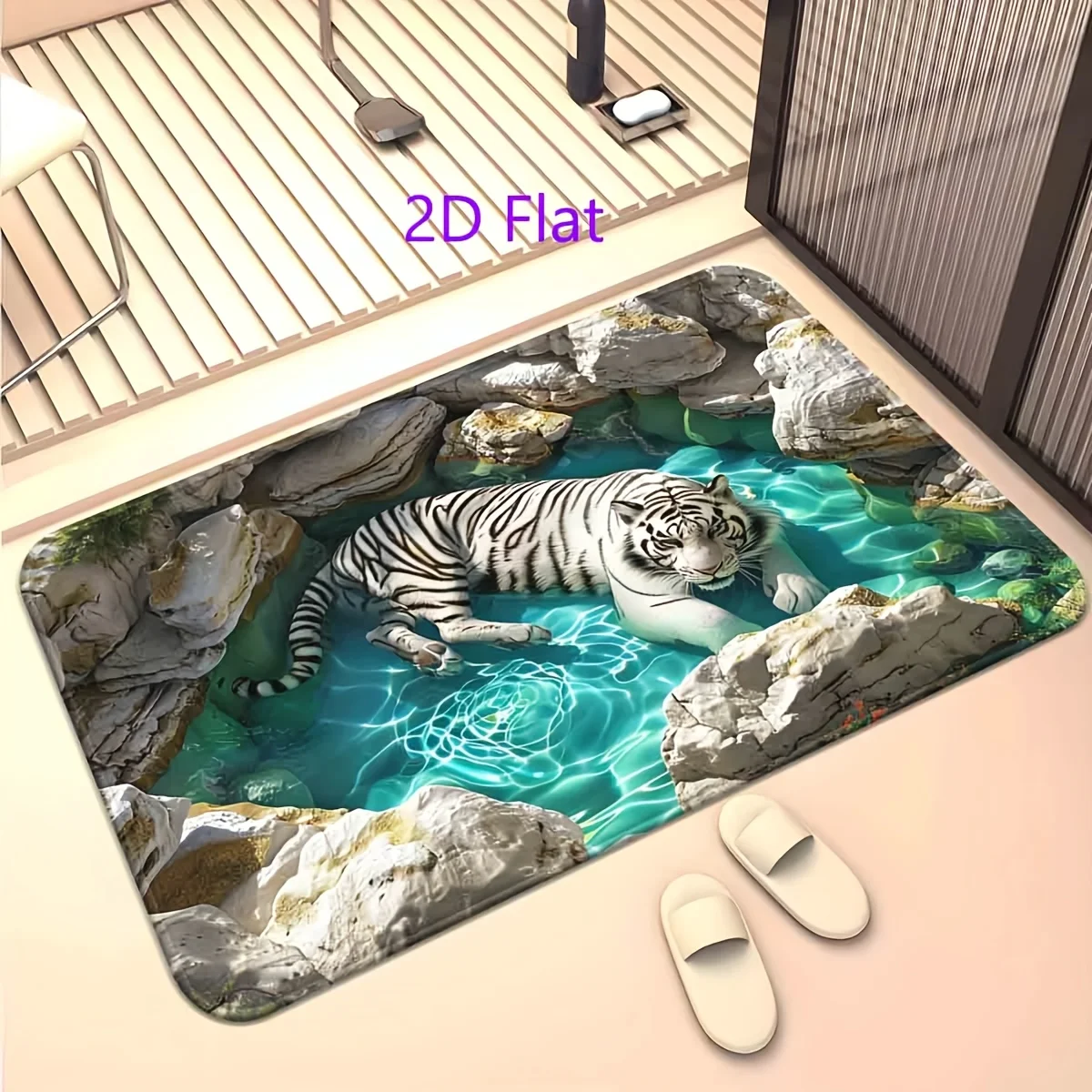 

VIKAMA 3D Phantom Fish Pond Tiger Pattern Absorbent Doormat, Machine Washable, Suitable for Bathrooms, Bedrooms, and Living Room