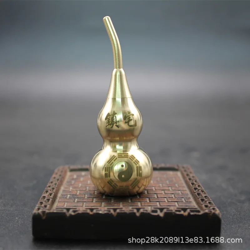Semi-Handmade Pure Peace Eight Diagrams Gourd Copper Ornament with Open Top and Bottom Brass O