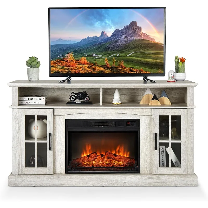 Electric Fireplace TV Stand for TVs Up to 65 Inches, 1400W Heater Insert with Remote Control, 6H Timer, 3-Level Flamey