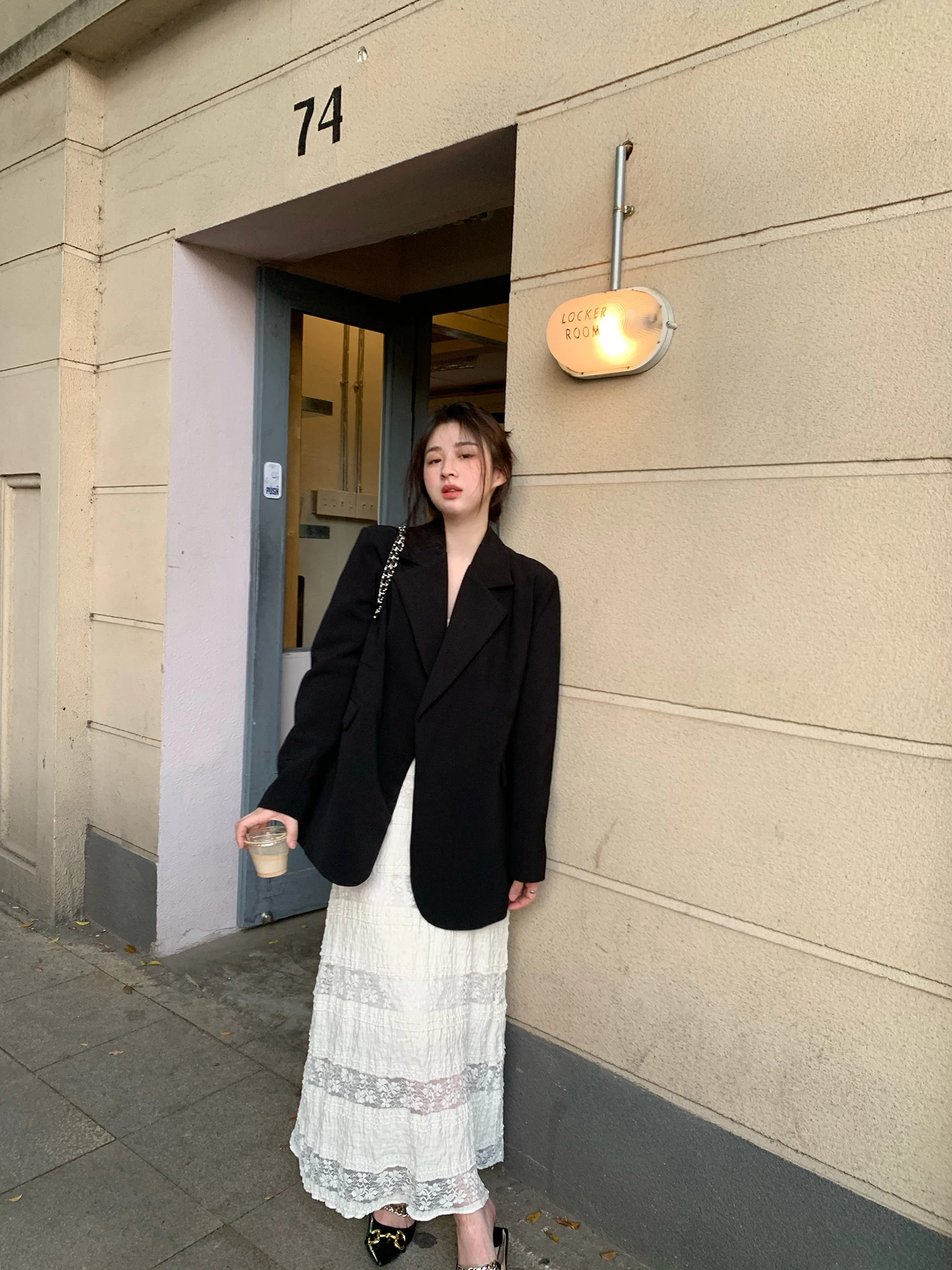 

Slimming Bla Suit Jaet Casual Loose Design Simple Faionable Commute Sle Women's Polyester Long Sve Button up