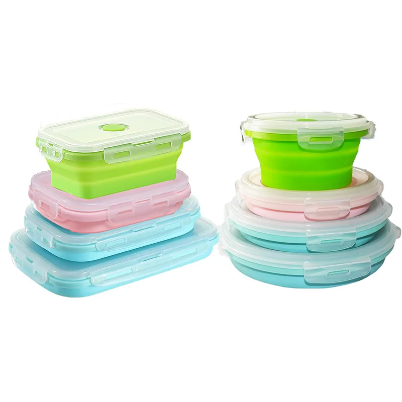 Collapsible Food Storage Containers with Lid & Air Vent Rectangular Round Foldable Silicone Lunch Containers Collapsible Bowls