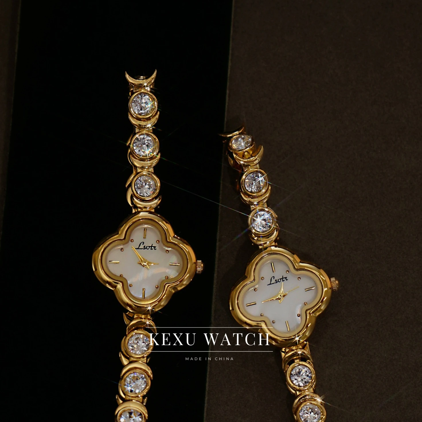 ساعة LSVTR بالجملة، ساعات نسائية بسوار كريستالي لذيذ، ساعات يد كوارتز أنيقة، ساعات نسائية ذهبية أنيقة #2