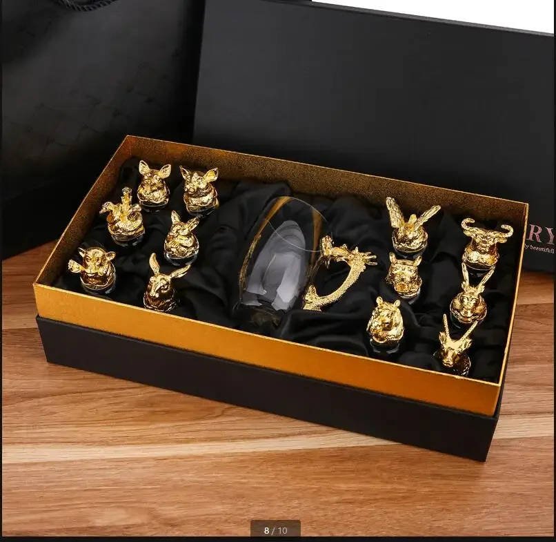 Twelve Zodiac Liquor  Wine Glass Set Household Small Wine Glasses Hip Flasks Chinese Imitation European Drinkware Exquisite Gift