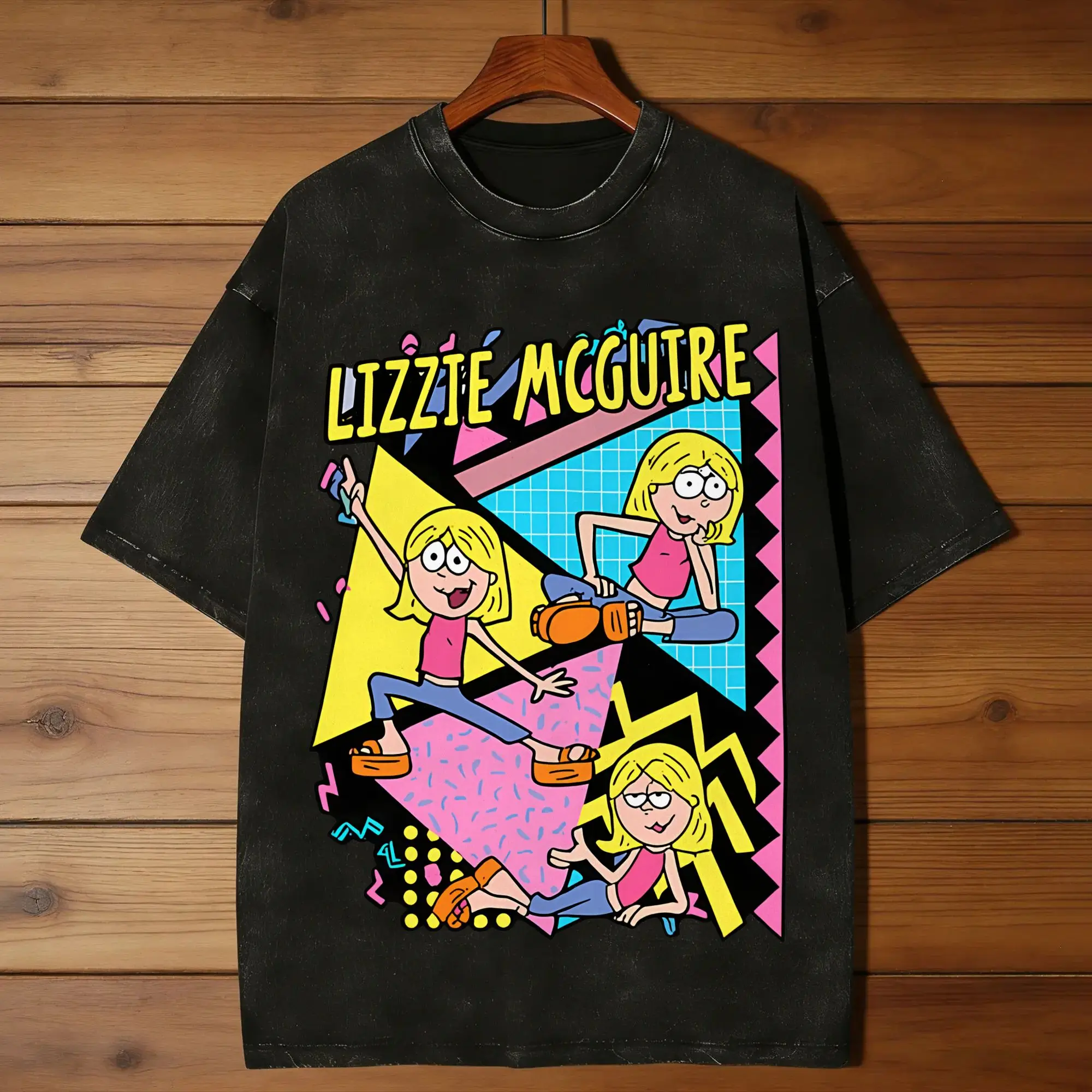 Lizzie McGuire Men T Shirt Washed  Awesome Tees Short Sleeve Crewneck T-Shirt Cotton Gift Idea Clothing