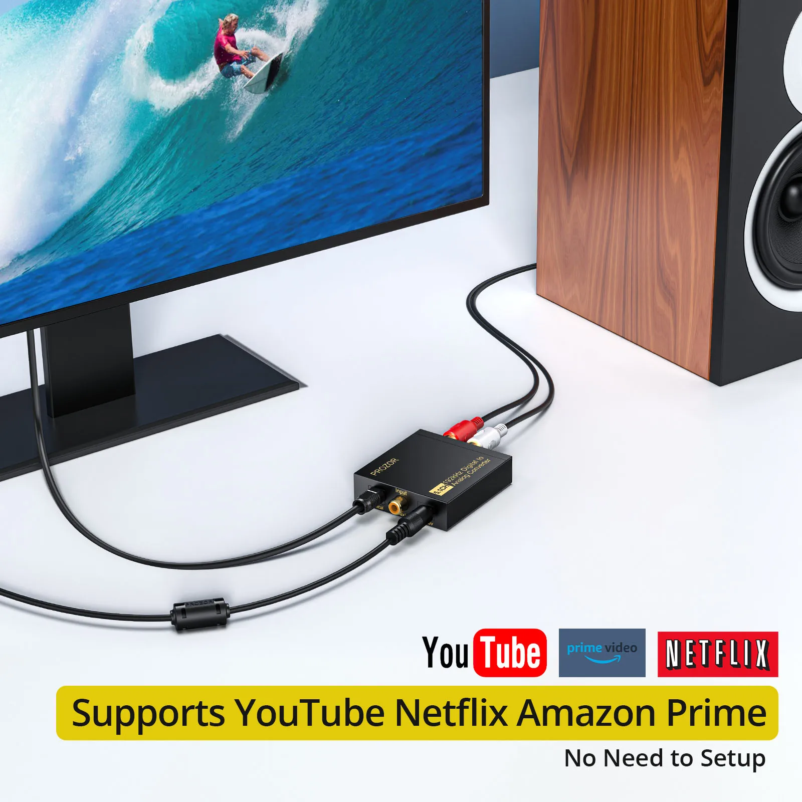 PROZOR-Convertidor de Audio DAC 192kHz Digital a analógico, adaptador de Audio Coaxial SPDIF Toslink a estéreo analógico, RCA, Jack de 3,5mm