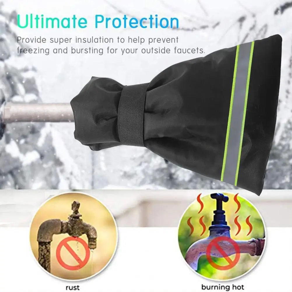 Reusable Outdoor Faucet Cover Freeze Waterproof Insulated Wrap Green Reflective Strip Water Pipe Cover