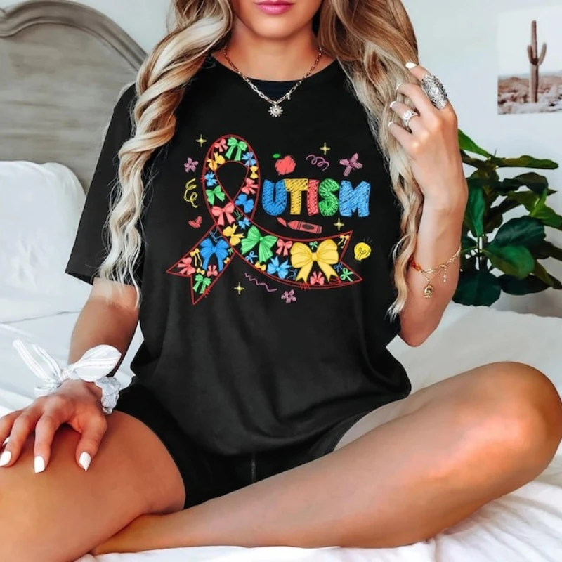 ブラシストローク自閉症シャツ、自閉症啓発シャツ、自閉症パズルピースシャツ、自閉症サポートシャツギフト快適なコットンTシャツ