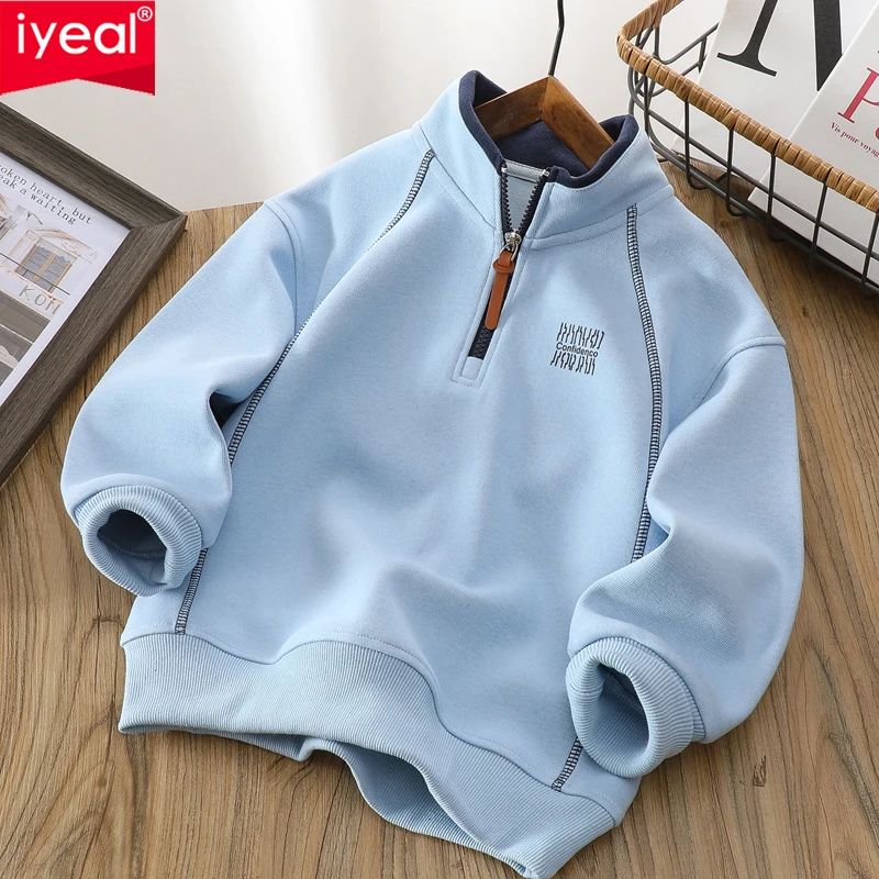 

IYEAL осенне-зимний свитшот на молнии для мальчиков, осень/зима, повседневный топ с воротником-стойкой, мягкий модный тренд, топ с вышитыми буквами