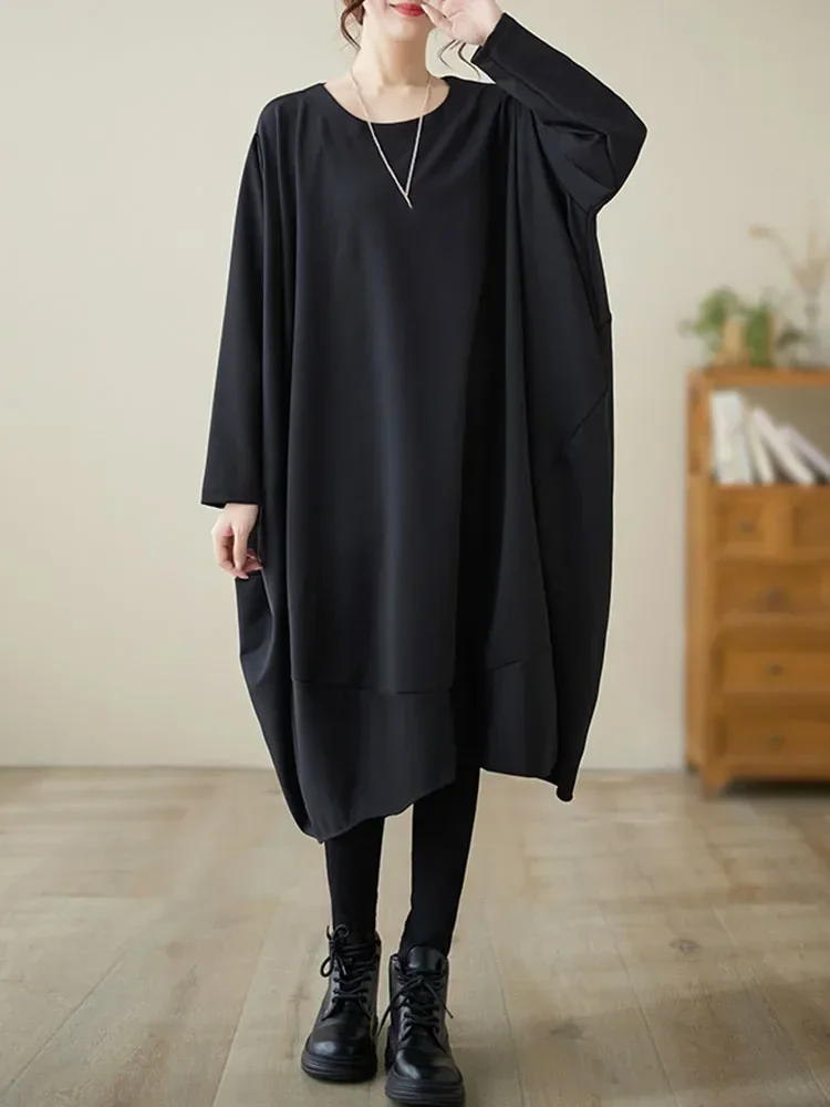 XITAO O-neck Full Sleeve Dress Loose Casual Irregular Fashion Simplicity Solid Color Autumn Women New Pullover Dress DMJ2838