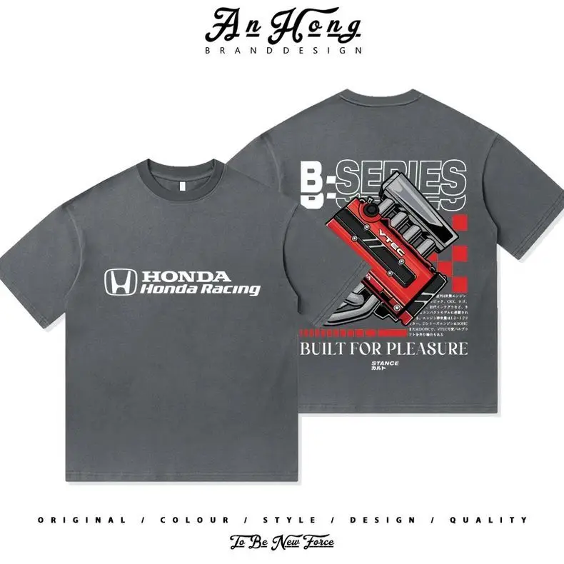 

Футболка HONDA 2026 Honda Civic VTEC с коротким рукавом из чистого хлопка, летняя, универсальная, мужская, в стиле JDM, для любителей тюнинга двигателей