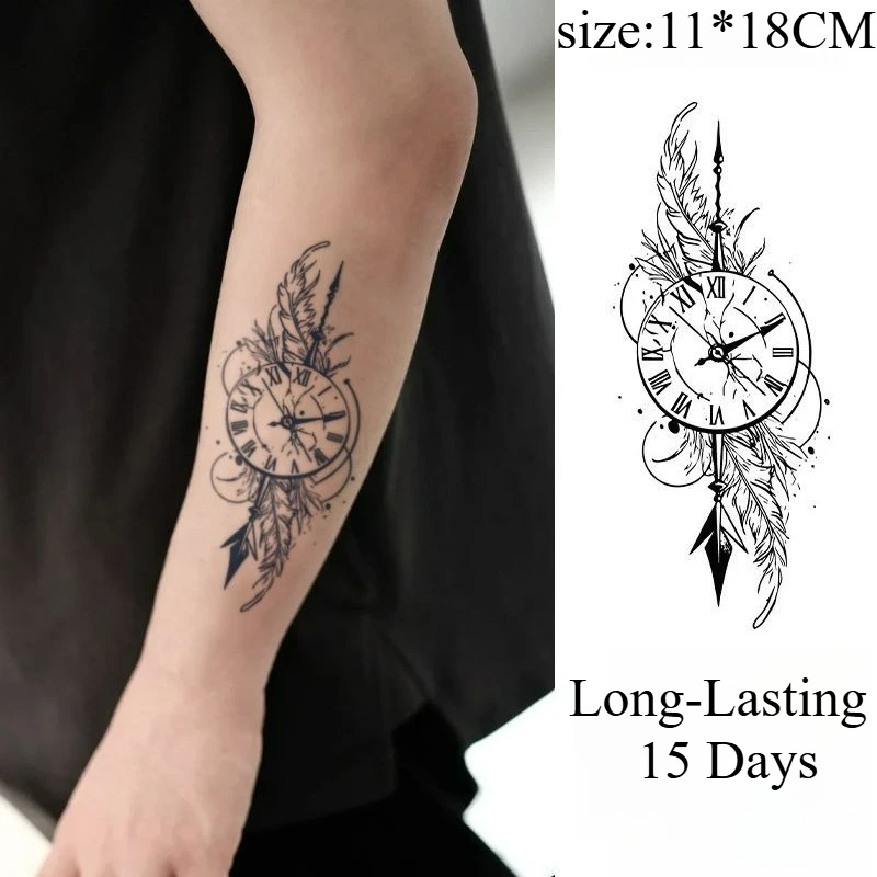 

Feathery Clock Temporary Tattoos,Tattoo Stickers,Waterproof Long-Lasting 15 Days,Semi-Permanent Fake Tattoo,body art Men Womon