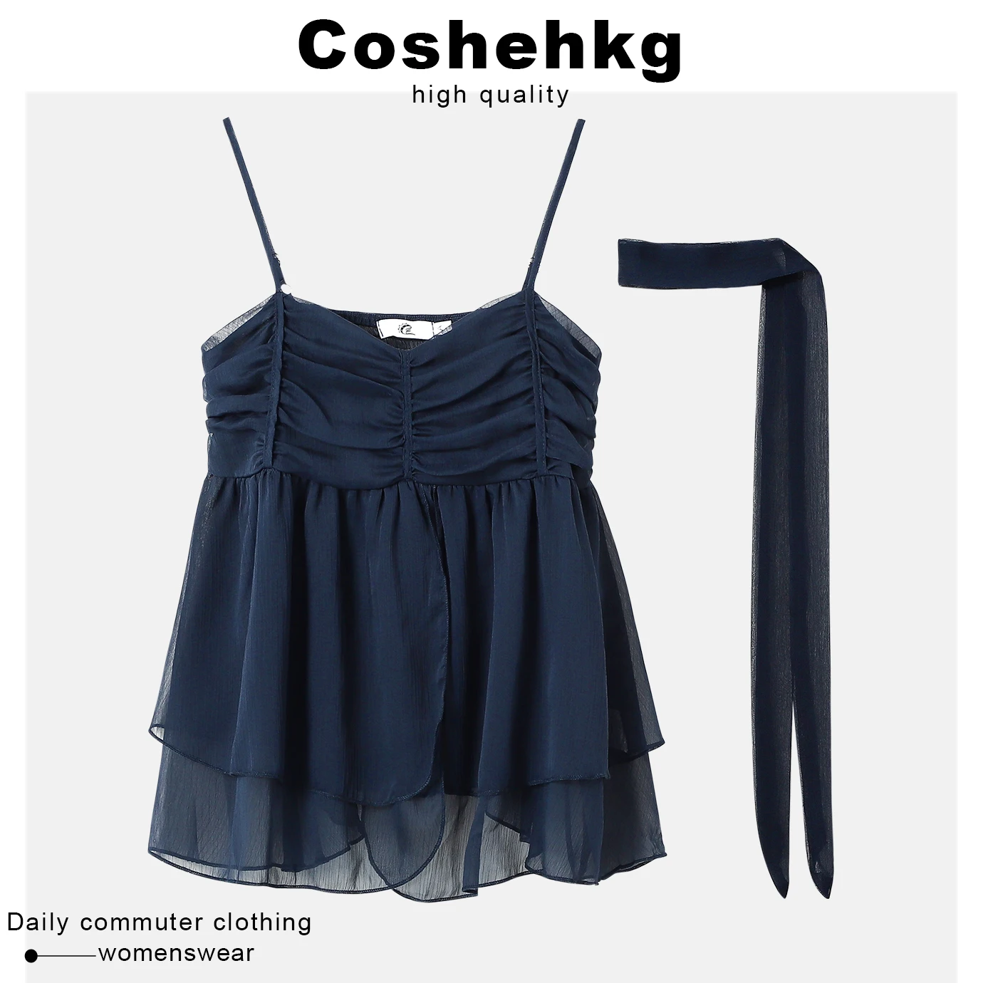 Coshehkg Cerulean 블루 그린 메쉬 탱크 탑 여성 여름 새로운 디자인 감각 독특한 스트랩 조끼 탑 여성 패션 