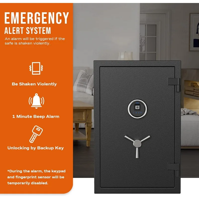 Caja fuerte ignífuga con huella dactilar, caja fuerte Digital a prueba de fuego con mango de seguridad de 3 radios, pantalla táctil y estante extraíble
