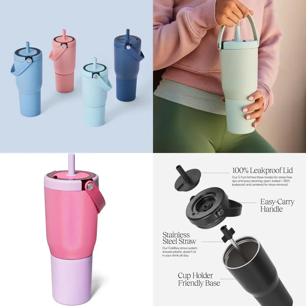 

35oz Leak-Proof Travel Tumbler with Handle, Flexible Straw, Silicone Sleeve, and Cup Holder - Cotton Candy