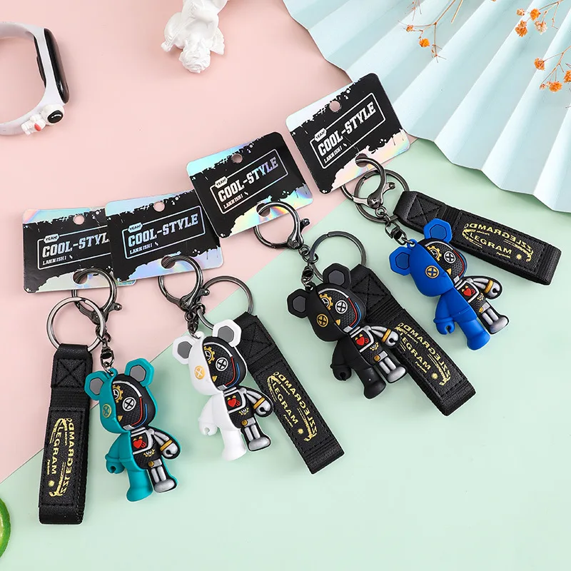 Keychain Cartoon Funny Half Skull Body robot Mechanical Bear Fashion Punk Animal Keyring Car Bag Pendant Couple Gift