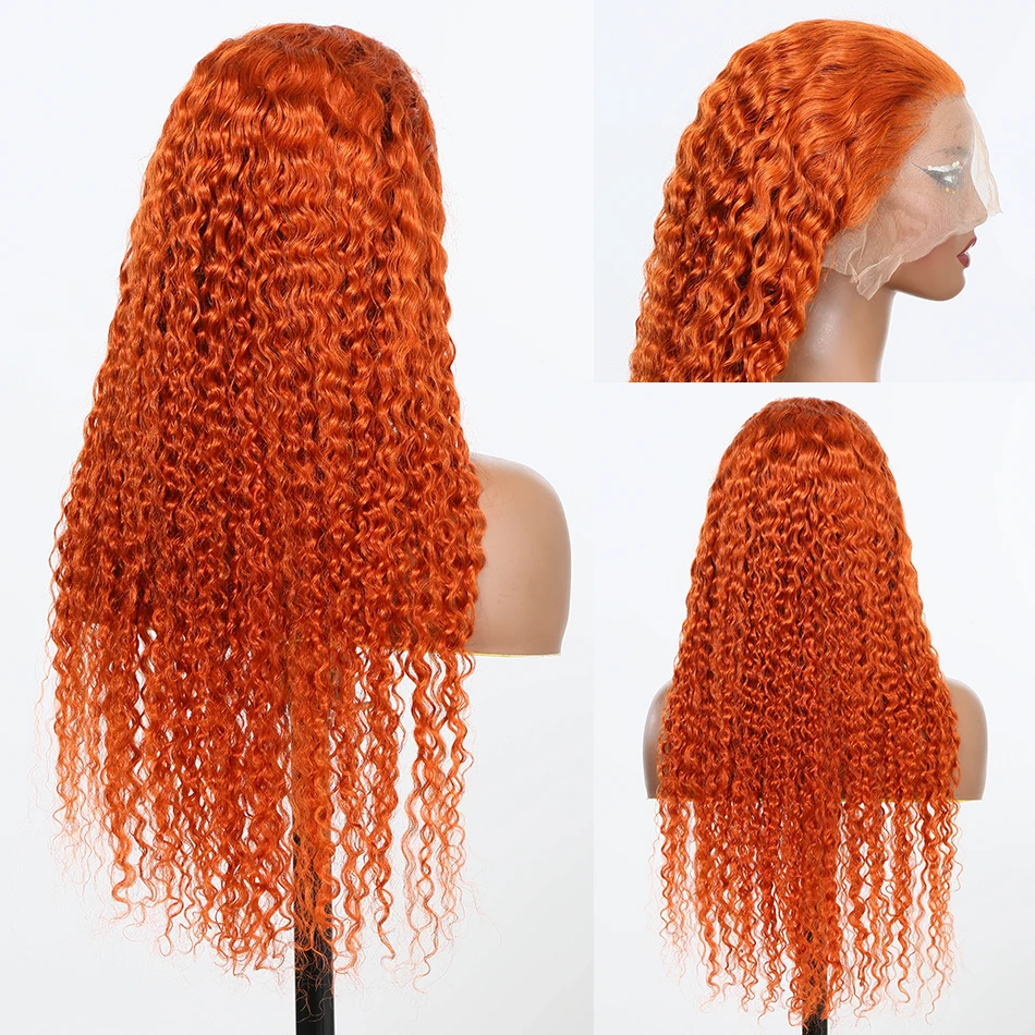 Ginger Lace Front Wig Human Hair Curly Wigs For Women Colored 30 Inch Deep Wave Frontal Wig HD Lace Wig Orange 13x6 Human Hair