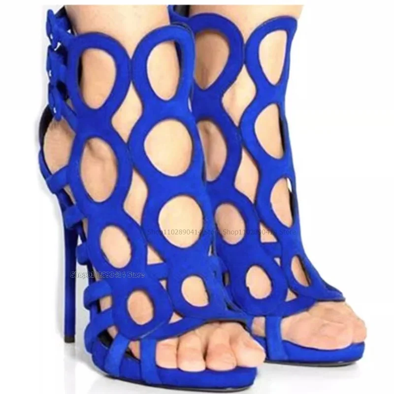 صنادل أزرق مفتوحة من الأمام بتصميم مجوف من Abrazine بسحاب خلفي أحذية نسائية بكعب عالي موضة مثيرة 2023 Zapatos Para Mujere