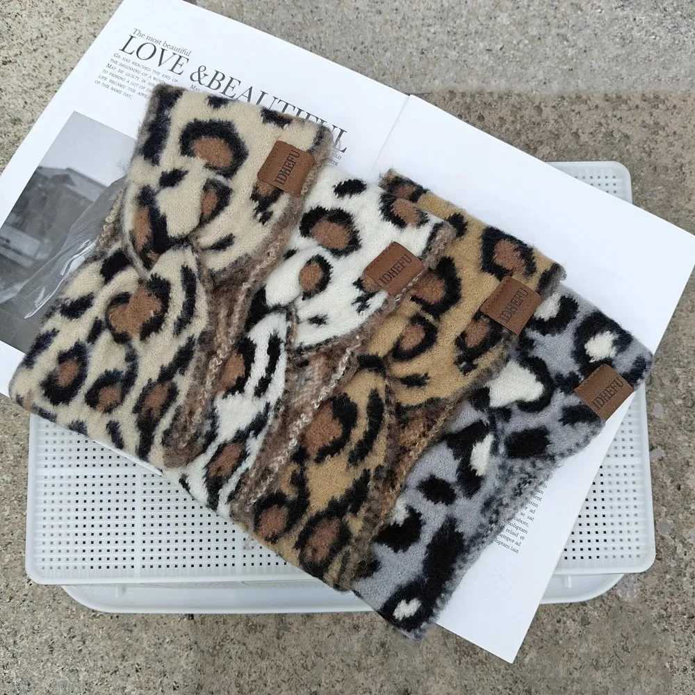 

Leopard Headbands with Label Knitted Chunky Headband Elastic Crochet Turban Ear Warmer Headwrap for Women Adult Hair Accessories