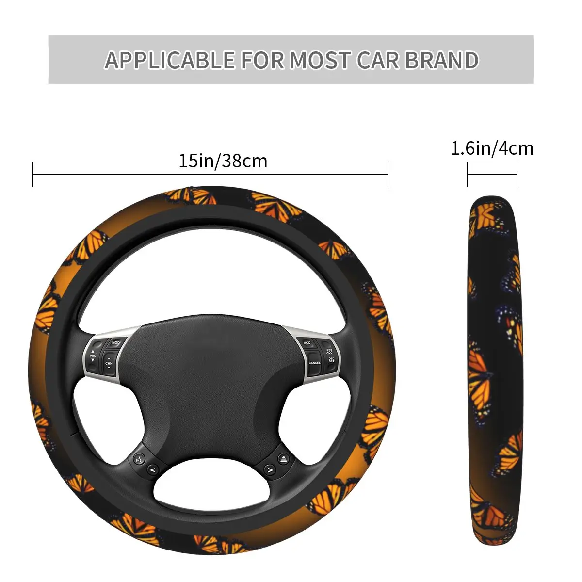 37-38 Steering Wheel Covers Orange Monarch Butterflys Universal Art Braid On The Steering Wheel Cover Suitable Car Accessories