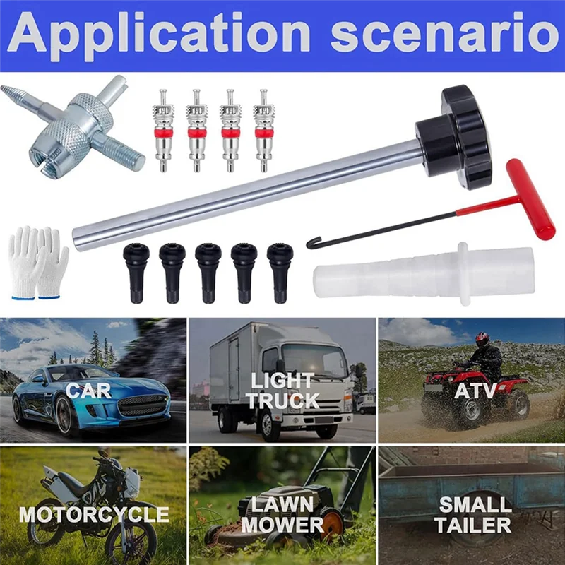 

A11M-Quick Change Tire Valve Tool Kit Valve Stem Tire Valve Stem For TR413 Valve Replacement And Installation Tool Kit 13Pc