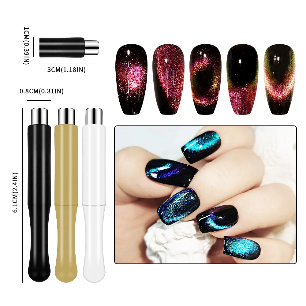 Nail Art Magnetic Stick Wand Pen Set for 3D Cat Eye Gel Painting Nails Art Magnet Wand UV Gel Polish Magic Manicure Tools